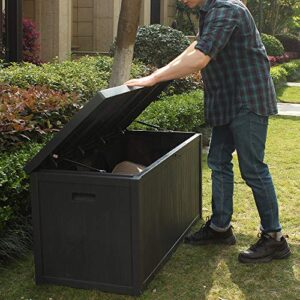 SUNVIVI OUTDOOR 120 Gallon Large Deck Box, Patio Storage Container Box, Resin Outdoor Box for Patio (Black)