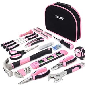 topline 208-piece pink tool kits for women with round pouch, small tools kit for apartment, home, household ladies pink tool set for best gifts and home maintenance