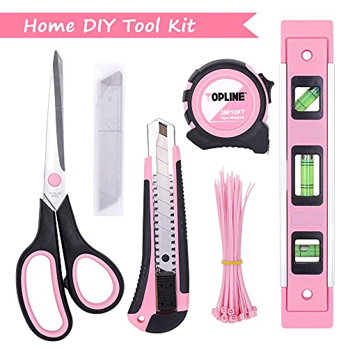 TOPLINE 208-Piece Pink Tool Kits for Women with Round Pouch, Small Tools Kit for Apartment, Home, Household Ladies Pink Tool Set for Best Gifts and Home Maintenance