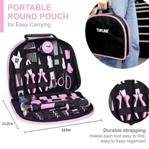 TOPLINE 208-Piece Pink Tool Kits for Women with Round Pouch, Small Tools Kit for Apartment, Home, Household Ladies Pink Tool Set for Best Gifts and Home Maintenance