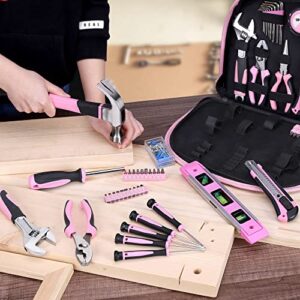 TOPLINE 208-Piece Pink Tool Kits for Women with Round Pouch, Small Tools Kit for Apartment, Home, Household Ladies Pink Tool Set for Best Gifts and Home Maintenance