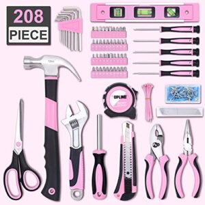 TOPLINE 208-Piece Pink Tool Kits for Women with Round Pouch, Small Tools Kit for Apartment, Home, Household Ladies Pink Tool Set for Best Gifts and Home Maintenance
