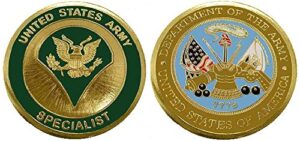 military challenge coin, army veteran challenge coin, collectible coins, enlisted ranks (specialist)