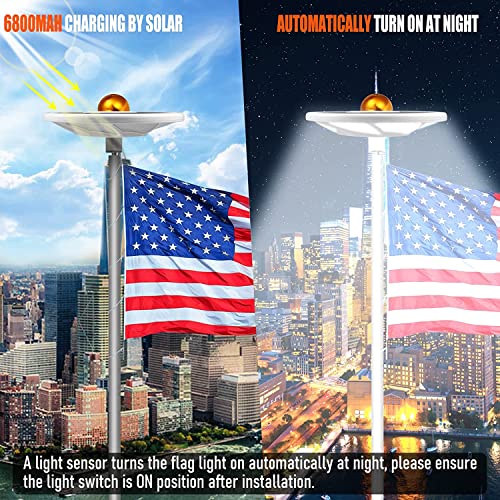 Solar Flag Pole Light 176 LED, 880 Lumens Brightest Solar Powered Flagpole Lights for Most 15 to 25 Ft Flag Poles, 100% Flag Coverage, 6800MAH Downlight Last Up to 10 Hrs, IP67 Waterproof Auto On/Off