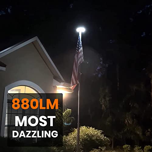 Solar Flag Pole Light 176 LED, 880 Lumens Brightest Solar Powered Flagpole Lights for Most 15 to 25 Ft Flag Poles, 100% Flag Coverage, 6800MAH Downlight Last Up to 10 Hrs, IP67 Waterproof Auto On/Off