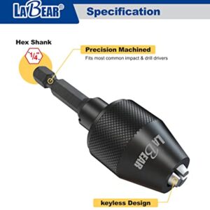 LaBear Drill Chuck Keyless Mini 3-Jaw Adapter with Quick-change 1/4" Hex Shank to Hold 1.5-6mm Alloy Black Drill Bits Milling Cutters