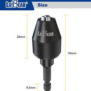 LaBear Drill Chuck Keyless Mini 3-Jaw Adapter with Quick-change 1/4" Hex Shank to Hold 1.5-6mm Alloy Black Drill Bits Milling Cutters