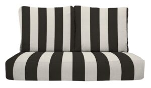 rsh decor indoor outdoor deep seating loveseat cushion set, 1-46” x 26” x 5” seat and 2-25” x 21” backs, choose color (black and white stripe)