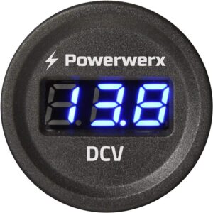 powerwerx paneldvm-blue panel mount digital blue volt meter for 12/24v systems
