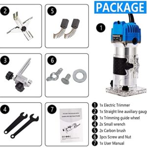 Wood Routers, Wood Trimmer Router Tool, Compact Wood Palm Router, Tool Hand Trimmer, Woodworking Joiner, Cutting Palmming Tool, 30000 RPM 1/4" Collets 800W 110V