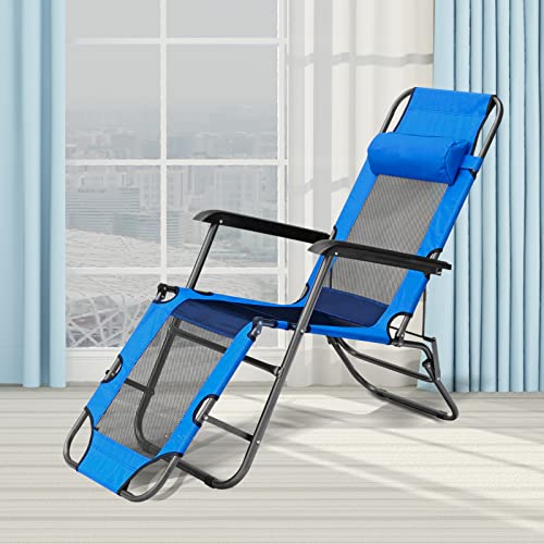 BIGTREE Adjustable Camping Folding Cot Chaise Lounge Chair w/Pillow Breathable Mesh Lounger Reclining Chair,Portable Patio Zero Gravity Chair for Garden Outdoor Camping Pool Lawn