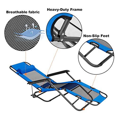 BIGTREE Adjustable Camping Folding Cot Chaise Lounge Chair w/Pillow Breathable Mesh Lounger Reclining Chair,Portable Patio Zero Gravity Chair for Garden Outdoor Camping Pool Lawn