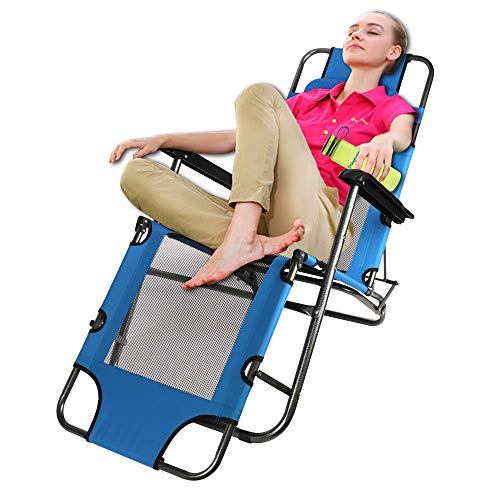 BIGTREE Adjustable Camping Folding Cot Chaise Lounge Chair w/Pillow Breathable Mesh Lounger Reclining Chair,Portable Patio Zero Gravity Chair for Garden Outdoor Camping Pool Lawn