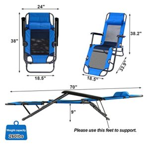 BIGTREE Adjustable Camping Folding Cot Chaise Lounge Chair w/Pillow Breathable Mesh Lounger Reclining Chair,Portable Patio Zero Gravity Chair for Garden Outdoor Camping Pool Lawn