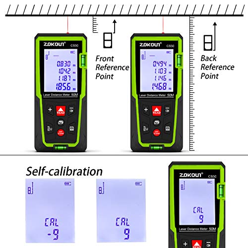 Zokoun Laser Distance Measure 165Ft, Backlit LCD, M/in/Ft with High Accuracy Pythagorean Mode, Measure Distance, Area and Volume, Record Storage 99 Data and Include 2 AAA Battery (CS50)