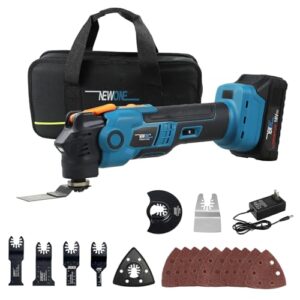 newone oscillating tool kit compatiable with makita 18v/20v battery,max quick-release anti-vibration cordless oscillating multi-tool,6 variable speed, fast charger,carry bag and 7pcs saw accessories