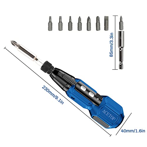 ACETOP Electric Screwdriver Cordless 900mAh Rechargeable Screwdriver with Dual Heads Bit, Extension Rod, 8 Bits and USB Cable, 4N.m Electric Torque, LED Light, Forward and Reverse Rotate