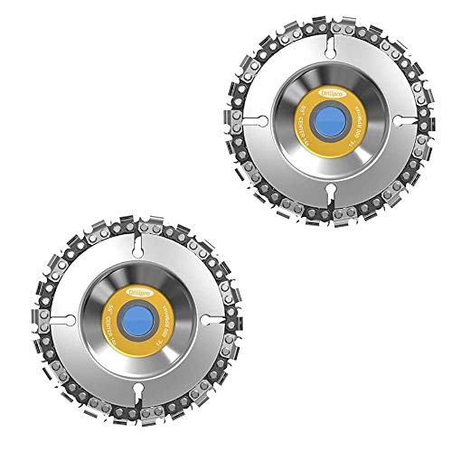 FOUUA 2Pcs Angle Grinder Saw Blade Tools, 4 in Grinder Disc 22-Teeth Steel Chainsaw Blade Wood Carving Disc for Cutting and Shaping, 5/8” Arbor, Fits 4” or 4-1/2” Angle Grinders (Yellow)