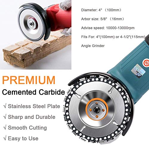 FOUUA 2Pcs Angle Grinder Saw Blade Tools, 4 in Grinder Disc 22-Teeth Steel Chainsaw Blade Wood Carving Disc for Cutting and Shaping, 5/8” Arbor, Fits 4” or 4-1/2” Angle Grinders (Yellow)