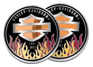 harley-davidson bar & shield logo w/colorful flames metal challenge coin, 1.75in