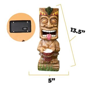 VP Home Bongo Drum Tiki Solar Light for Home and Outdoor Decor, Drum Tiki Solar Powered Flickering LED Garden Light Backyard Bongo Tiki Halloween Decoration