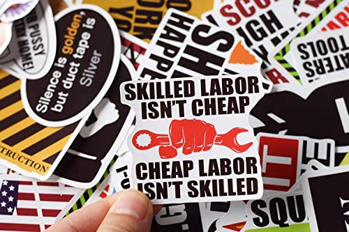 100 Pcs Pack Funny Hardhat Stickers for Helmet Tool Box Hood, Waterproof Vinyl Sticker for Welding Construction Union Military Lineman Ironworker Oilfield Electrician Pipeliner Ibew Colleague Husband