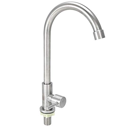 Stainless Steel Basin Faucet Single Cold 360 Degree Rotation Kitchen Faucet Single Hole Sink Water Tap G1/2in Thread