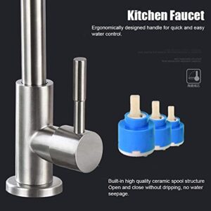 Stainless Steel Basin Faucet Single Cold 360 Degree Rotation Kitchen Faucet Single Hole Sink Water Tap G1/2in Thread