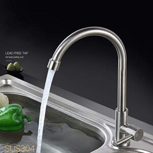 Stainless Steel Basin Faucet Single Cold 360 Degree Rotation Kitchen Faucet Single Hole Sink Water Tap G1/2in Thread