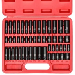 mixpower 50 pieces 1/4" dr. impact socket set, cr-v, 6 point, sae/metric, 5/32 inch - 9/16 inch, 4mm - 15mm, shallow/deep