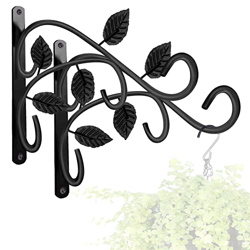 KABB 2 PCS Metal Hanging Hook Plants Brackets, 12 Inch Iron Wall Mount Bracket Durable Rust-Resistant Plant Hanger Hook for Hanging Plants Bird Feeder Lantern Wind Chimes