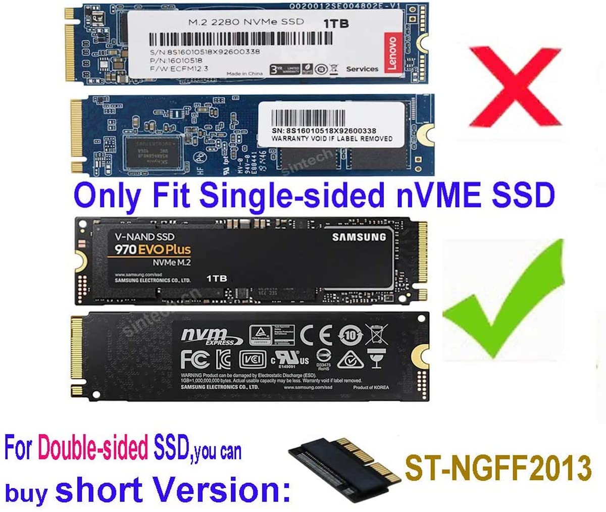 Sintech M.2 nVME SSD Adapter Card Upgrade Kits,Compatible for MacBook Air(2013-2017 Year) and MacBook PRO（Late 2013-2015 Year,iMac