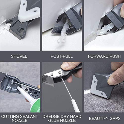 6 in 1 Silicone Caulking Tools 14Pcs Caulk Nozzle Applicator Finisher Kit Sealant Finishing Tool Grout Scraper Reusable Caulking Tool for Kitchen Bathroom Window