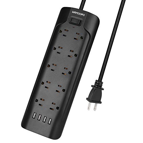 WANDOFO 2 Prong Power Strip, 6 FT Extension Cord 700J Surge Protector, 10 AC Outlets and 4 USB, 13A/1625W, Polarized Two to Three Prong Outlet Plug Adapter, Wall Mount, for Non-Grounded Socket, Black