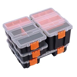 mixpower 4 piece set toolbox hardware & parts organizers, versatile and durable storage, customizable removable plastic dividers, storage and carry, black/orange