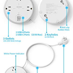 Power Strip with USB C, NTONPOWER Flat Plug Power Strip with USB Ports, 3 Widely Spaced Outlets, Extension Cord with Multiple Outlets, Small and Compact Size,100-240V for International Travel