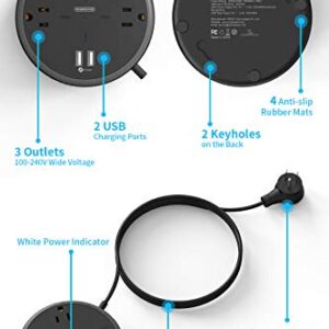 Extension Cord 10 ft, NTONPOWER 3 Widely Spaced Outlets Power Strip with USB Port, Wall Mountable, Flat Plug Extension Cord with USB, Overload Protection for Home, Office, Travel, Dorm Essentials