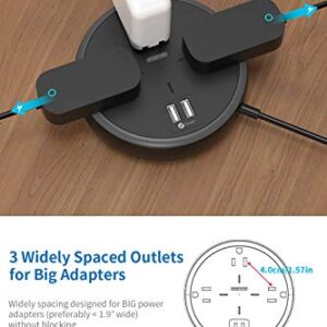 Extension Cord 10 ft, NTONPOWER 3 Widely Spaced Outlets Power Strip with USB Port, Wall Mountable, Flat Plug Extension Cord with USB, Overload Protection for Home, Office, Travel, Dorm Essentials