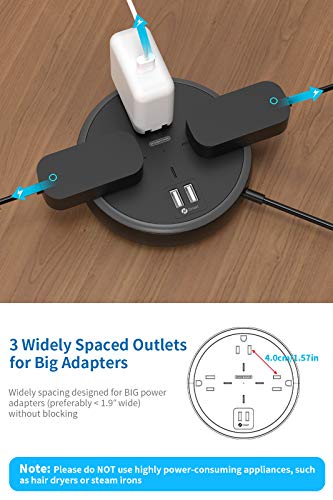 Extension Cord 10 ft, NTONPOWER 3 Widely Spaced Outlets Power Strip with USB Port, Wall Mountable, Flat Plug Extension Cord with USB, Overload Protection for Home, Office, Travel, Dorm Essentials