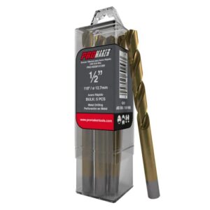 promaker hss tip metal drill bits 1/2 inch (5 pcs) for metal, steel, cast iron, wood and plastic 4241 pro-hssb141200