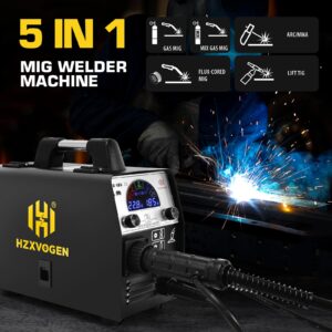 HZXVOGEN 5 in 1 Multiprocess Welding Machine 200A Colorful LED Display MIG Welder 110V/220V IGBT Flux Core Solid Core Lift TIG Stick MMA Wire Welder Portable Inverter Welder