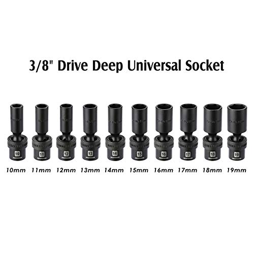 MIXPOWER 10-piece 3/8" Drive Deep Universal Impact Socket Set, 6 Point, Metric, 10-19 mm, Swivel Socket with Flexible Wobble, CR-MO Impact Grade…