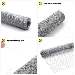 BSTWM Chicken Wire Net 16.9in x 50ft for Crafts and Gardening,Galvanized Hexagonal Wire Mesh with Mini Cutting Pliers and Wire Ties (50ft)