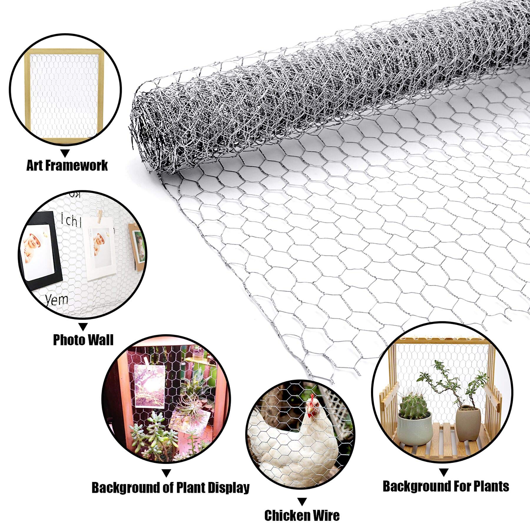 BSTWM Chicken Wire Net 16.9in x 50ft for Crafts and Gardening,Galvanized Hexagonal Wire Mesh with Mini Cutting Pliers and Wire Ties (50ft)