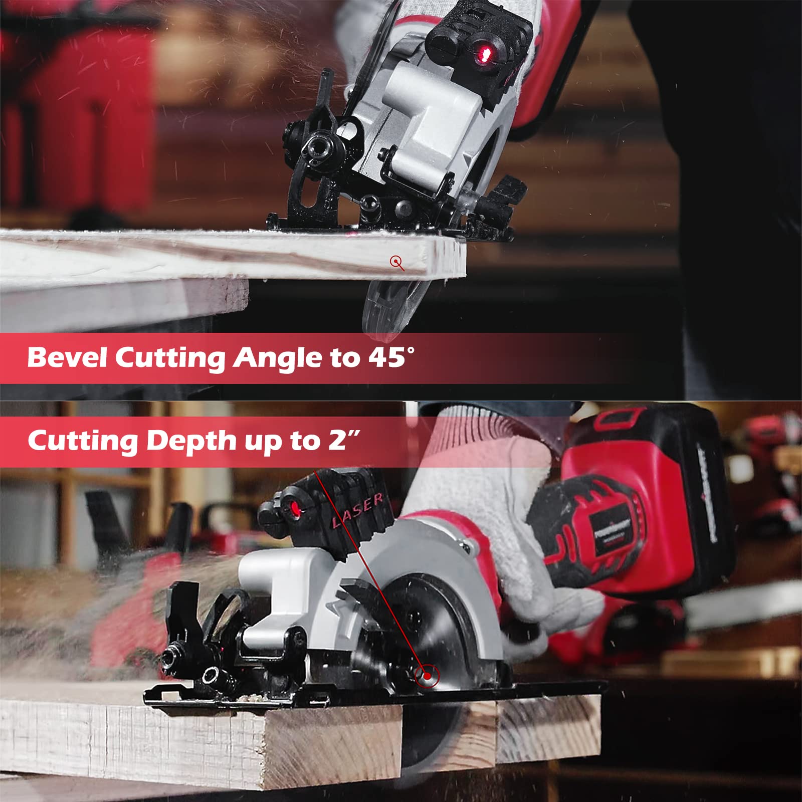 PowerSmart 20V 4-1/2 Inch Cordless Mini Circular Saw Includes 4.0Ah Battery and Charger, Saw Blades for Wood, Soft Metal and Tile Cutting