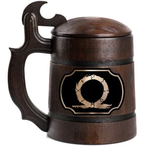 god of war wooden beer mug, personalized beer stein, custom gamer gift, video gamer tankard, gift for men, gift for him, geek gift
