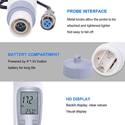 RCYAGO Dissolved Oxygen Meter with DO Probe, DO Meter Water Quality Monitor Freshwater Aquarium Test Kit, Digital Dissolved Meter Portable Pen Type Meter, 0.0-20.0mg/L ±0.3mg/L