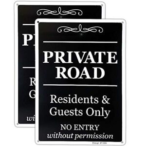 2 pack private road sign, residents & guests only access, no entry without permission 14x10 inch uv printed aluminum for residents & visitors, fade-resistant, weatherproof