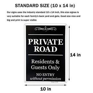 2 Pack Private Road Sign, Residents & Guests Only Access, No Entry Without Permission 14x10 Inch UV Printed Aluminum for Residents & Visitors, Fade-Resistant, Weatherproof