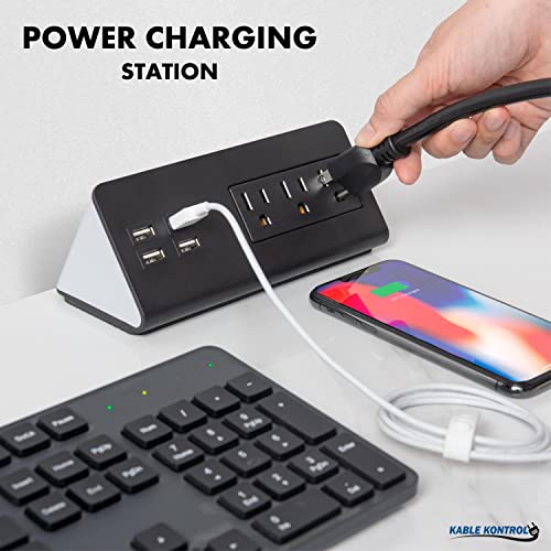 Kable Kontrol Desk Clamp Power Strip with 4 USB Ports, Desk Edge Power Charging Station, 3 Power Outlets, Fast Charger, Easy Installation for Home, Offices, Hotels – 4.9 Ft, Black